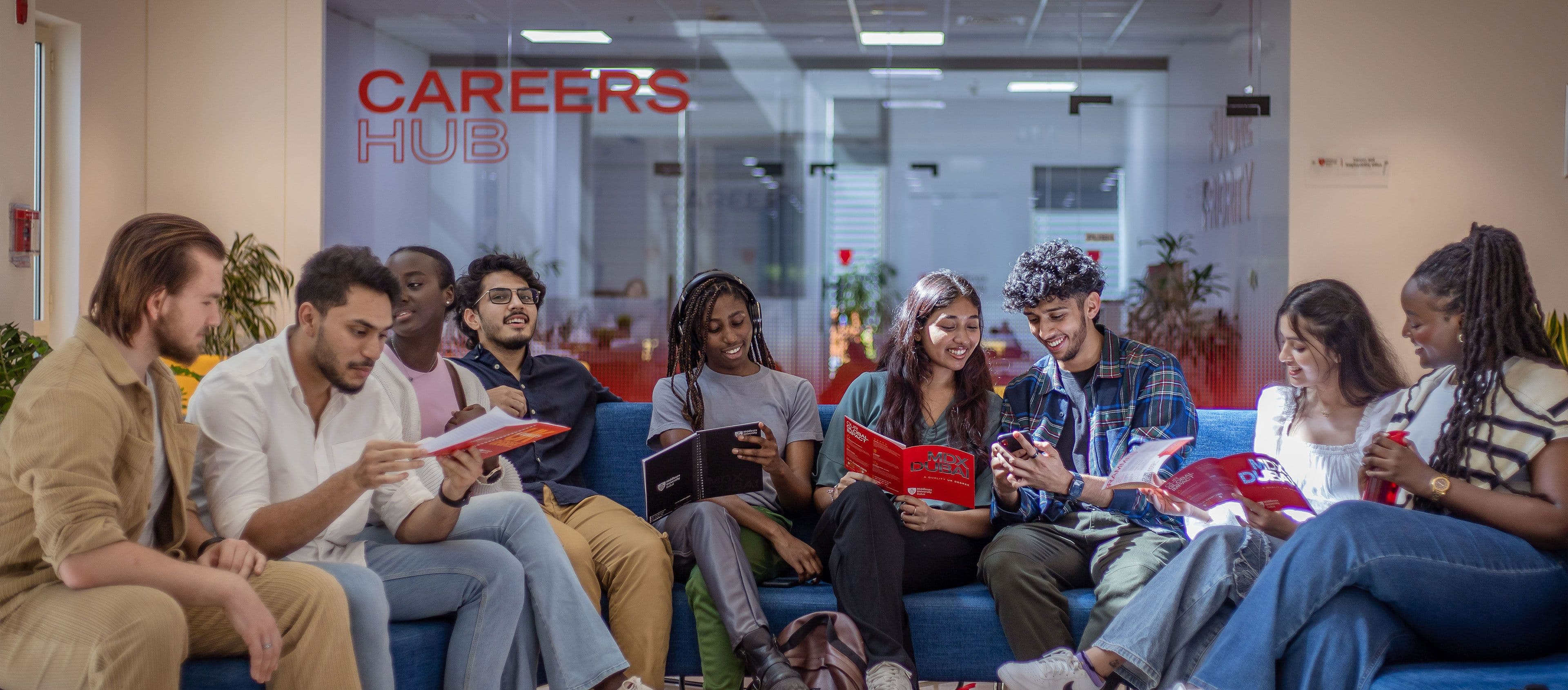 Students together inside the Middlesex University Dubai campus